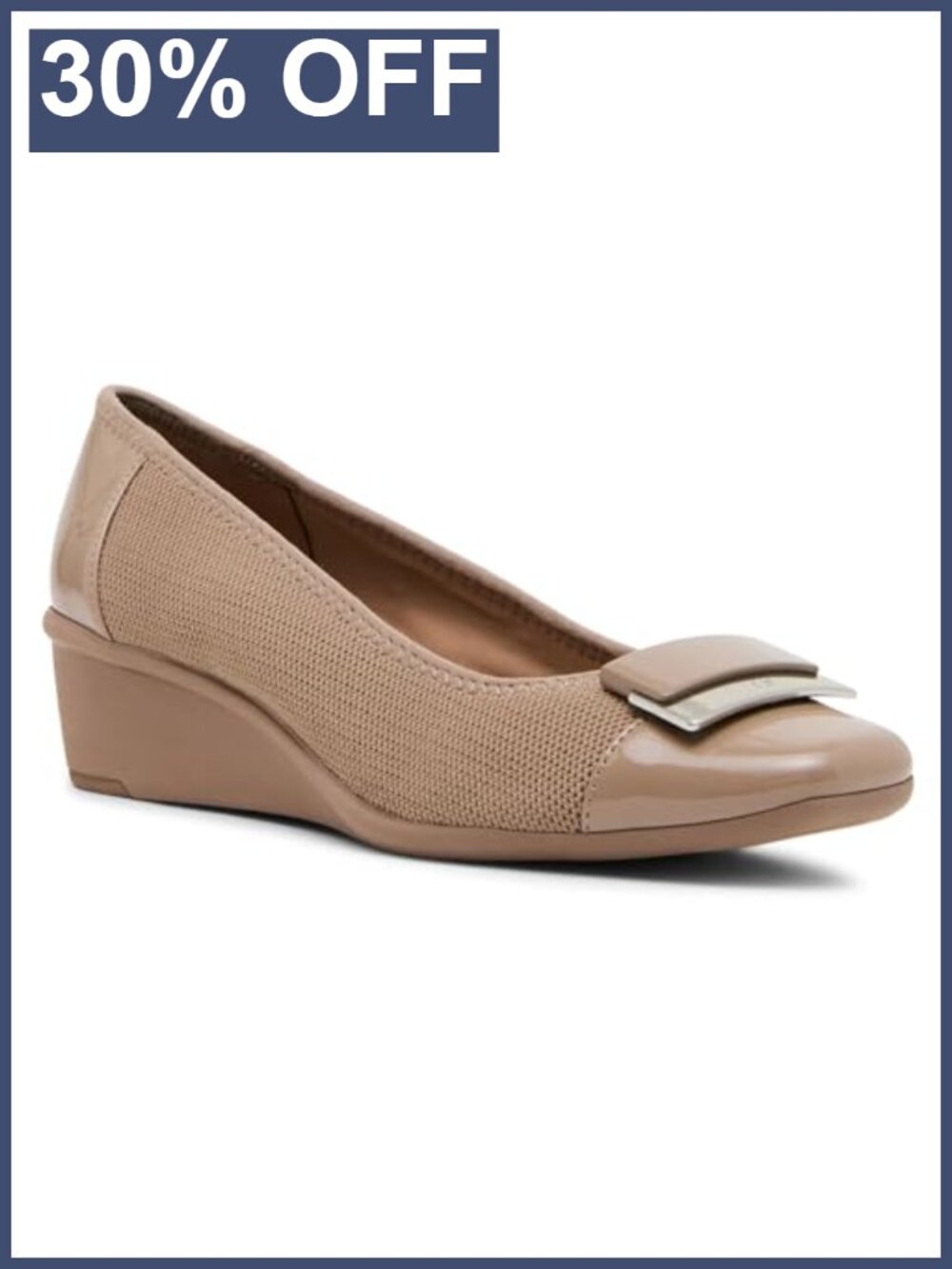Anne Klein Waverly Taupe Knit Wedge Heel Slip-On Shoes Business Casual